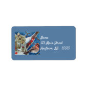 Winter Squirrel Finch Bird Berries Waterverf Art Etiket (Voorkant)