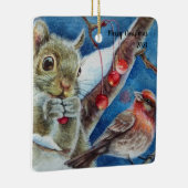 Winter Squirrel Finch Bird Berries Waterverf Art Keramisch Ornament (Rechts)