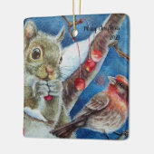 Winter Squirrel Finch Bird Berries Waterverf Art Keramisch Ornament (Links)