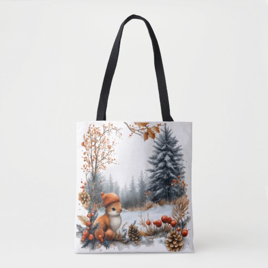 Winter Squirrel in Frosted Forest Tote Bag (Voorkant)