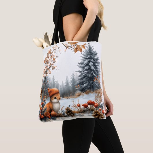 Winter Squirrel in Frosted Forest Tote Bag (Dichtbij)