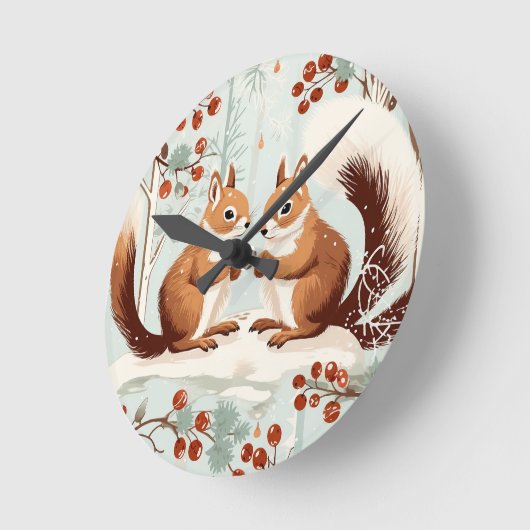 Winter Squirrel Love Ronde Klok (Hoek)
