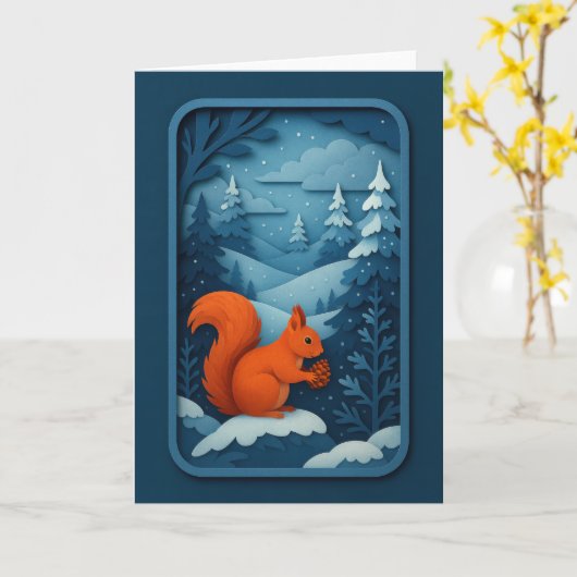 Winter Squirrel with Pinecone Card Kaart (Gele Bloem)