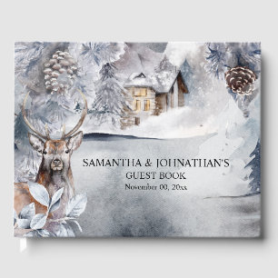 Winter Stag Country Snow Woodland Forest Cabin Gastenboek