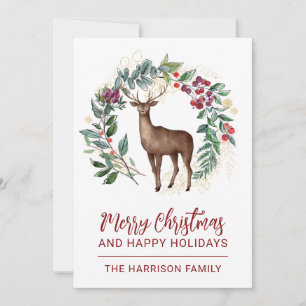 Winter Stag Holly Wreath Kerstmis Feestdagenkaart