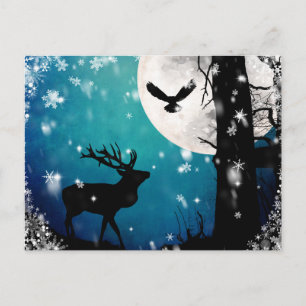 Winter Stag Moon Owls Briefkaart   mystiek bos