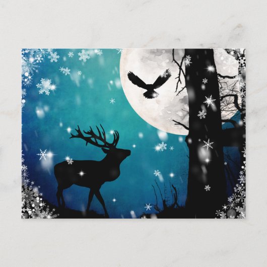 Winter Stag Moon Owls Briefkaart | mystiek bos (Voorkant)