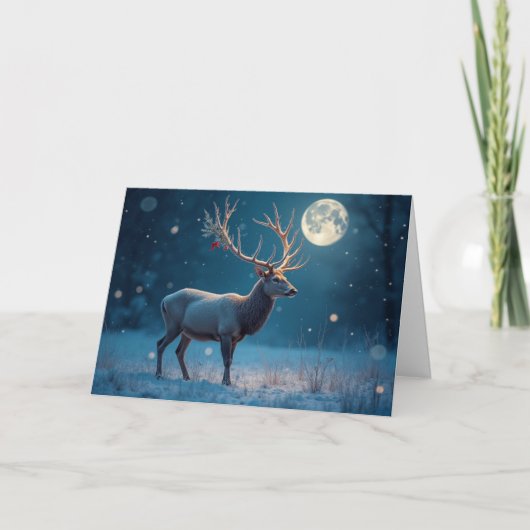 Winter Stag Moonlit Snow Christmas Holiday Kaart (Voorkant)