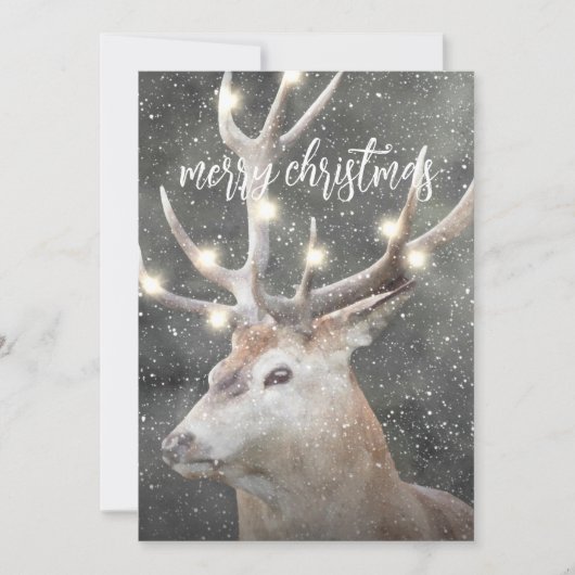 Winter Stag String Lights Kerstmis Kaart (Voorkant)