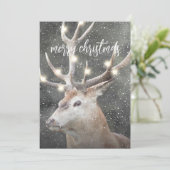 Winter Stag String Lights Kerstmis Kaart (Staand voorkant)