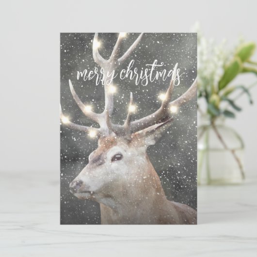 Winter Stag String Lights Kerstmis Kaart (Staand voorkant)