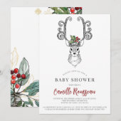 Winter Stag Whimsical Baby shower Kaart (Voorkant / Achterkant)
