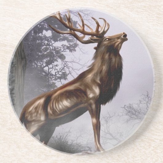 Winter Stag Zandsteen Onderzetter (Voorkant)
