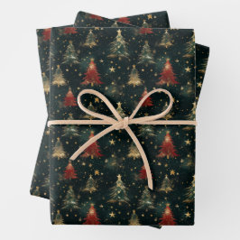 Winter Sterren Kerstbomen Inpakpapier Vel