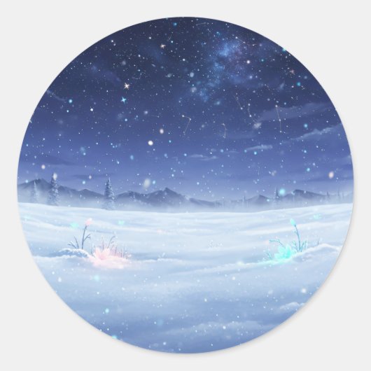 Winter Sterrennacht Ronde Sticker (Voorkant)