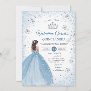 Winter Stofblauw Quinceañera 15 Jaar Sneeuwvlokken Kaart