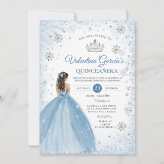 Winter Stofblauw Quinceañera 15 Jaar Sneeuwvlokken Kaart