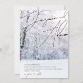 Winter Stofblauwe Bosland Script Bruiloft Kaart (Voorkant)