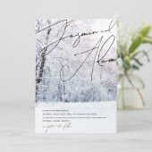 Winter Stofblauwe Bosland Script Bruiloft Kaart (Staand voorkant)