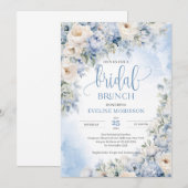 Winter Stoffig Blauw en Ivoor Bloemen Bruidsbrunch Kaart (Voorkant / Achterkant)