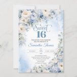 Winter Stoffig Blauw en Ivoor Bloemen Zoet 16 Kaart<br><div class="desc">Boho Elegant Winter Dusty Blue and Ivory Flowers sweet sixteen invitatie, Dit prachtige trendy boho blauw bloemontwerp met waterverf handgeschilderde winterstoffige blauwe hortensia gemengde lichtblauwe rozen en crèmebloemen, en witte bloemen en een combinatie van trendy kalligrafie script lettertype. ТZijn onweerstaanbare kleurrijke symfonie is elegant ingesteld op stoffige blauwe waterverf achtergrond....</div>