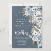 Winter stoffige blauwe bloemensneeuw bruiloft kaart (Voorkant)