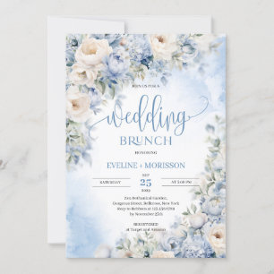 Winter stoffige blauwe en ivoren bloemen bruiloft  kaart