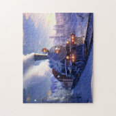 Winter Stoomtrein Locomotief Kerstpuzzel Legpuzzel (Verticaal)