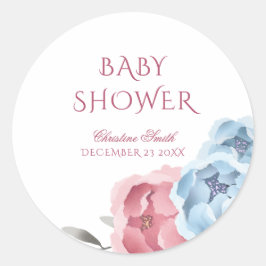 Winter Stork Floral Waterverf Baby shower Classic Ronde Sticker