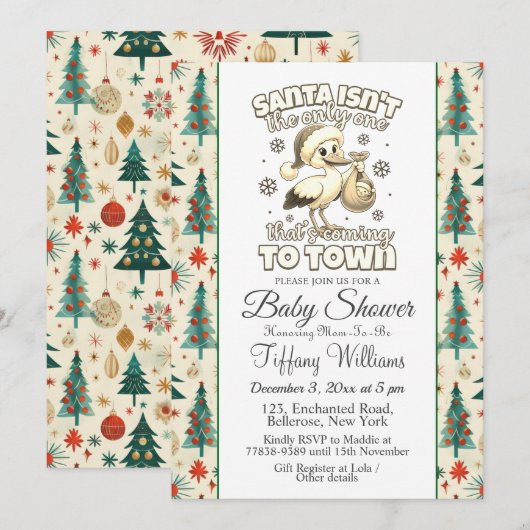 Winter Stork Precious Announcement Baby shower Kaart (Voorkant / Achterkant)