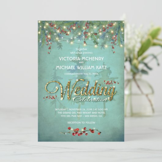 Winter String van lichten voor takken bruiloft Kaa Kaart (Staand voorkant)