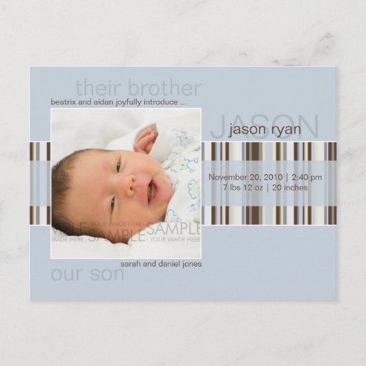Winter Stripes Blue · Baby Aankondiging (Voorkant)