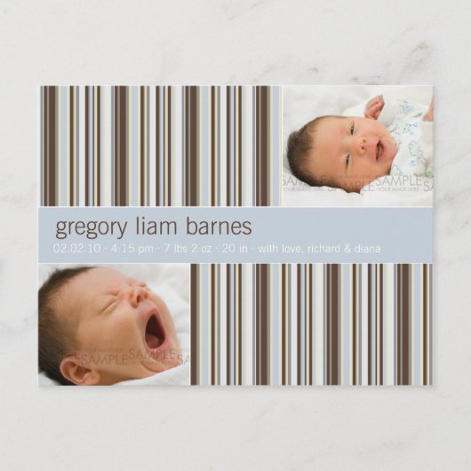 Winter Stripes Blue · Baby Aankondiging (Voorkant)