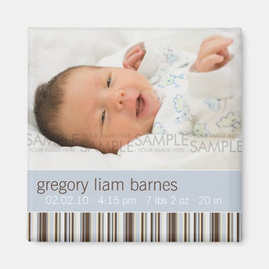 Winter Stripes Blue · Baby Aankondiging Magneet (Voorkant)