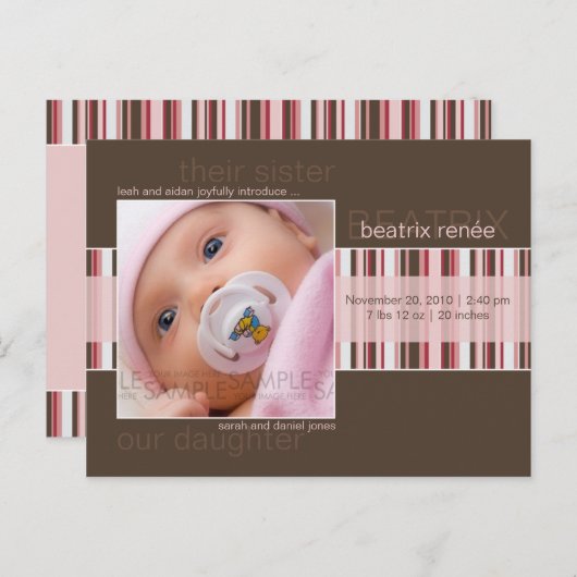 Winter Stripes Brown · Aankondiging van de Baby (Voorkant / Achterkant)