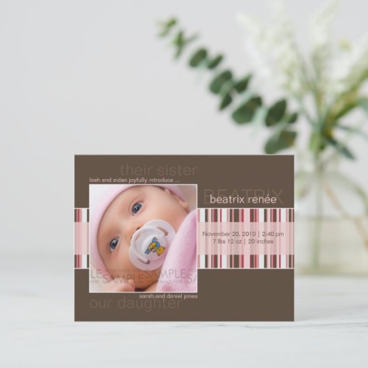 Winter Stripes Brown · Aankondiging van de Baby (Staand voorkant)