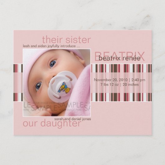 Winter Stripes Roze · Baby Aankondiging (Voorkant)