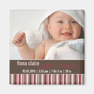 Winter Stripes Roze · Baby Aankondiging Magneet