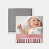Winter Stripes Roze · Baby Aankondiging Magneet (Voorkant / Achterkant)