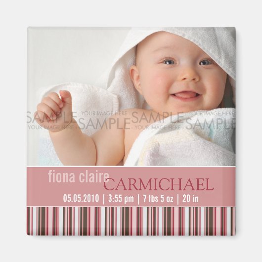 Winter Stripes Roze · Baby Aankondiging Magneet (Voorkant)