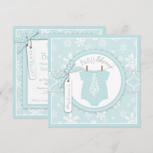 Winter Stropdas en Snowflake Print Boy Baby shower Kaart (Voorkant / Achterkant)