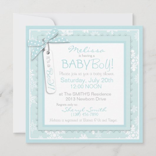 Winter Stropdas en Snowflake Print Boy Baby shower Kaart (Achterkant)