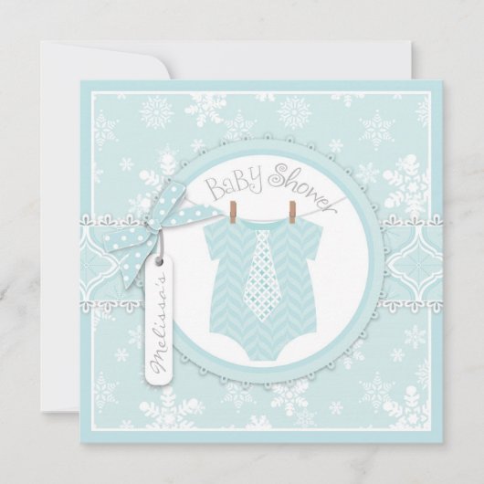 Winter Stropdas en Snowflake Print Boy Baby shower Kaart (Voorkant)