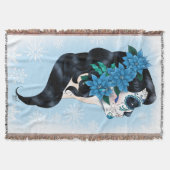 Winter Suiker Schedel Blauwe Sneeuwvlokken Deken (Voorkant)