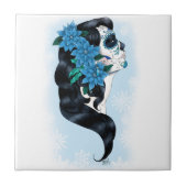 Winter Suiker Schedel Blauwe Sneeuwvlokken Tegeltje (Voorkant)