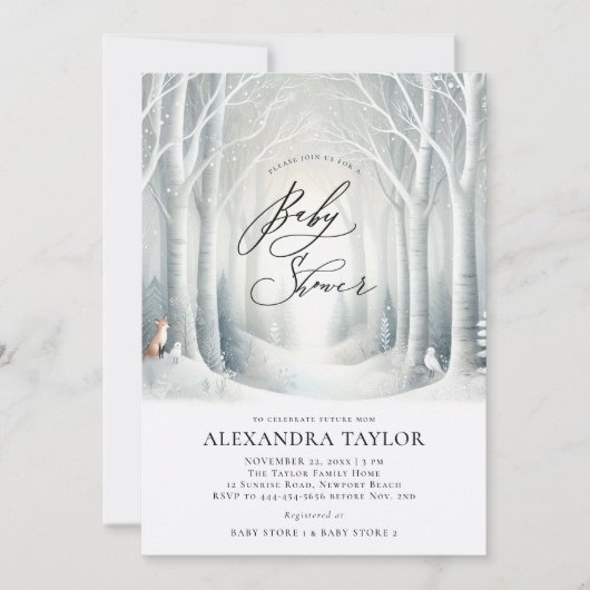 Winter Sun Forest Woodland Fox Neutraal Baby showe Kaart (Voorkant)
