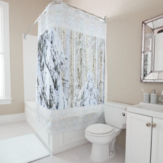 Winter Sun op White Spruce Poplar Forest Douchegordijn (In situ)