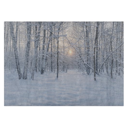 Winter Sunlight in Quiet Birch Forest Snijplank (Voorkant)