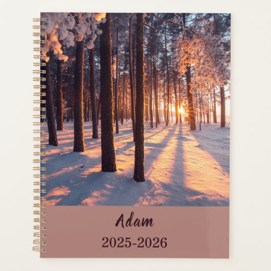 Winter Sunrise Forest Personalized Yearly Organize Planner (Voorkant)