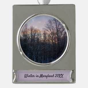 Winter Sunrise I Pastel Natuur Landschap Verzilverd Banner Ornament